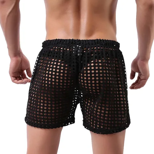 Vista 4 de Muscularfit Traje de baño para hombre, corto, de verano, a la moda, sexy, de punto, hueco, nuevo traje de baño con cordón hawaiano