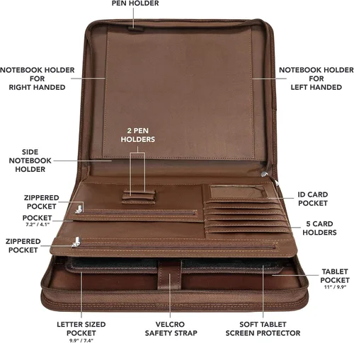 Vista 4 de Wundermax Cartera de piel sintética vegana con cremallera, organizador de cuaderno de negocios para currículum - Padfolio para hombres y mujeres