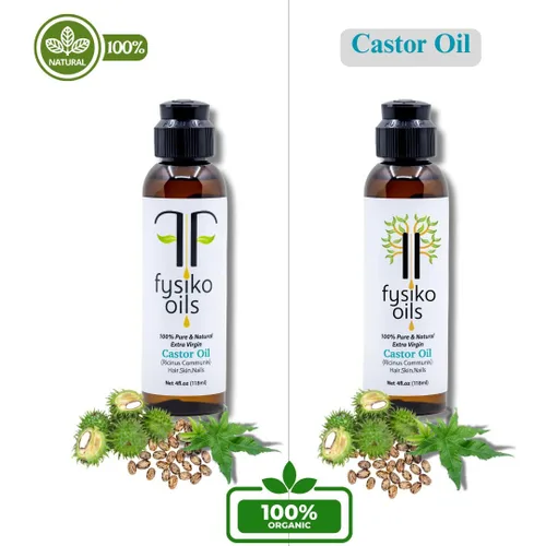 Vista 3 de Aceite de ricino Fysiko, 100% puro y natural, prensado en frío, virgen extra, libre de hexano. Protege y fortalece, cabello, piel y uñas. Ideal