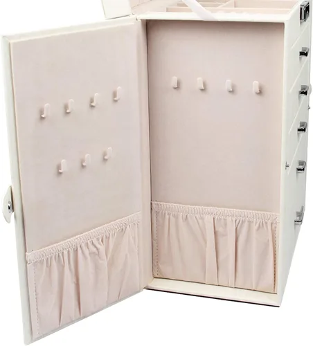 Vista 6 de Homde Caja de joyeríaorganizadorestuche 2 en 1 de piel sintética con estuche de viaje pequeño, regalo para niñas o mujeres (grano de madera blanca)