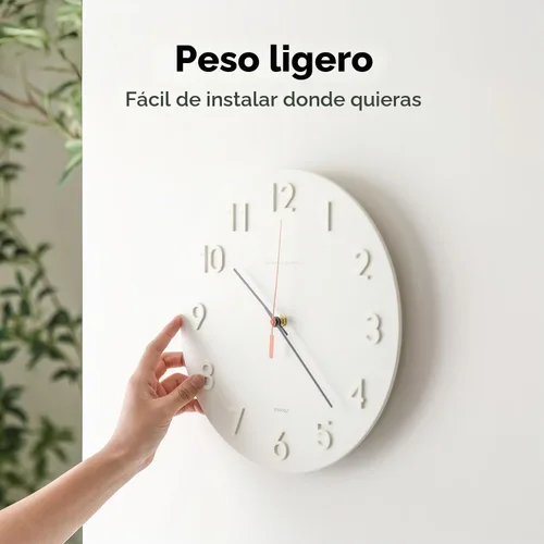 Vista 5 de mooas - Reloj de pared moderno con números 3D de 12 pulgadas, funciona con pilas, analógico (crema)