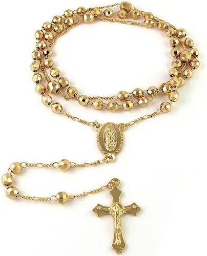 Vista 2 de Savlano Collar de cruz de rosario chapado en oro de 14 quilates, cadena de rosario con medallón de cruz de crucifijo de 0.256 in, collar en Y