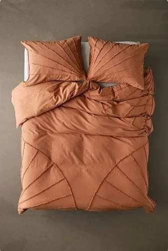Vista 2 de Juego de funda de edredón de 3 piezas, juego de funda de edredón de algodón copetudo, color terracota, ropa de cama bohemia de lujo, funda