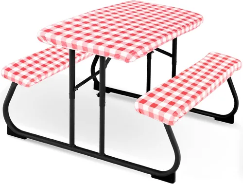 Vista 8 de Moukeren Funda de mesa de picnic de 3 piezas para niños con fundas de banco, mantel ajustable para exteriores, vinilo impermeable, para camping