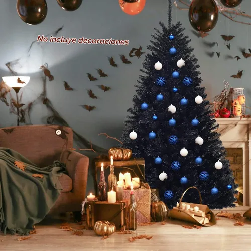 Vista 8 de Goplus Árbol de Navidad negro sin luz de 6 pies, árbol de Halloween artificial con 1036 puntas de rama, soporte de metal, árbol completo de Navidad