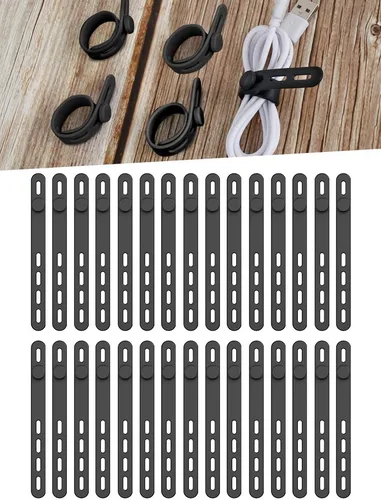 Vista 7 de 30 bridas de silicona para cables, organizador de cables reutilizable, amarre ajustable para cables de carga, organizador de cables de silicona