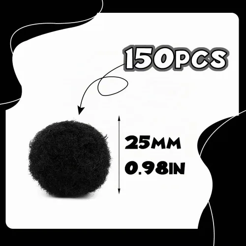 Vista 2 de 150 pompones, pompones negros de 1 pulgada, pompones peludos