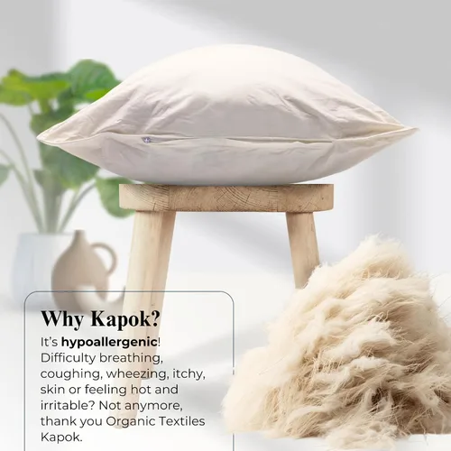 Vista 7 de ORGANIC TEXTILES Almohada natural Kapok con funda de algodón orgánico, (tamaño infantil), certificado GOTS, loft ajustable, refrescante