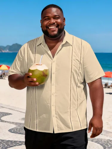 Vista 4 de Camisa guayabera grande y alta para hombre, camisa de vestir cubana de manga corta con botones para verano para la oficina y la playa