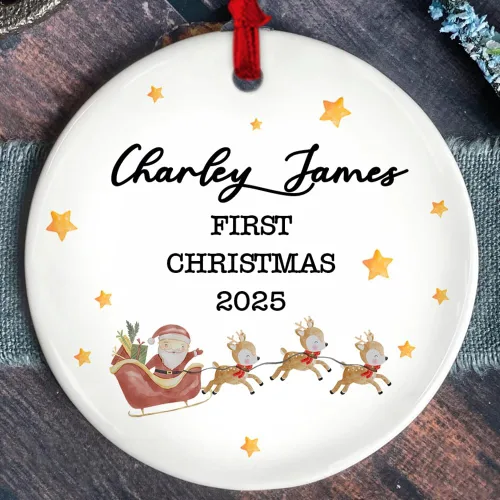 Vista 18 de Adorno personalizado de cerámica para la primera Navidad del bebé 2025 – Recuerdo navideño de copo de nieve personalizado con nombre, nuevo adorno