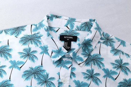 Vista 3 de NUTEXROL Mens Hawaiian Shirts Standard-Fit CottonPolyester Palm Tree Printed Beach Wear
