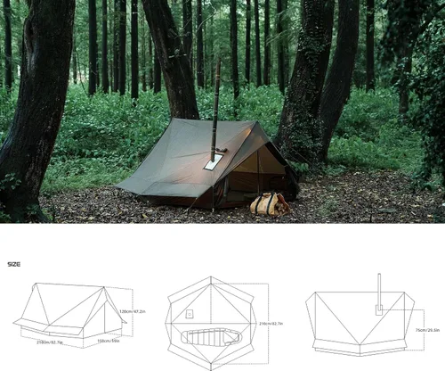 Vista 3 de Hot Tent with Stove Jack – 4 Season Waterproof & Windproof Shelter for 1–6 People, Lightweight for Camping, Hiking, Hunting & Fishing