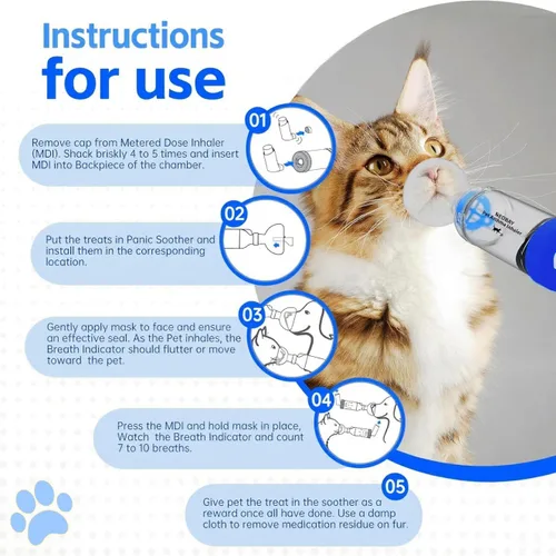 Vista 5 de Neobay Espaciador inhalador para gatos con ayuda única de entrenamiento de pánico e indicador de flujo sensible, cámara de aerosol felino para gatos