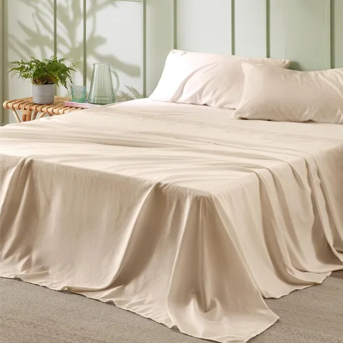 Vista 4 de Bedsure Juego de funda de almohada de satén tamaño queen para cabello y piel, color beige