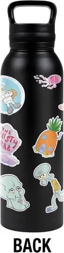 Vista 2 de Spongebob - Botella de agua con aislamiento de 24 onzas de Bob Esponja y amigos, de acero inoxidable aislado al vacío con tapa de bucle, resistente