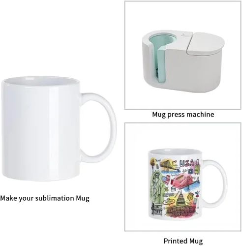 Vista 4 de PYD Life Tazas de sublimación en blanco de 11 onzas, tazas de café a granel, tazas de fotos de cerámica blanca al por mayor para Cricut Mug Press