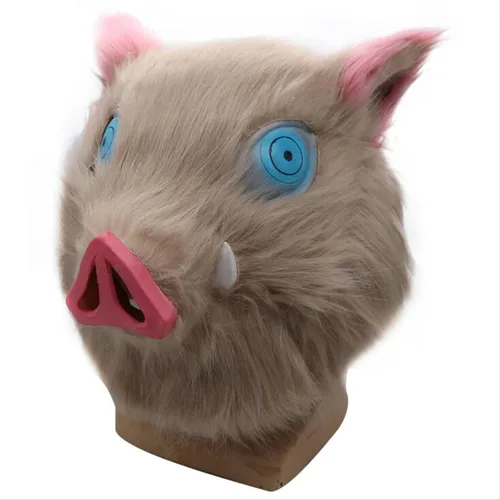 Vista 7 de Abilen Máscara de anime Demon Slayer para cosplay, accesorios de Hashibira Inosuke, cabeza de cerdo, casco de felpa, fiesta, Halloween, regalo