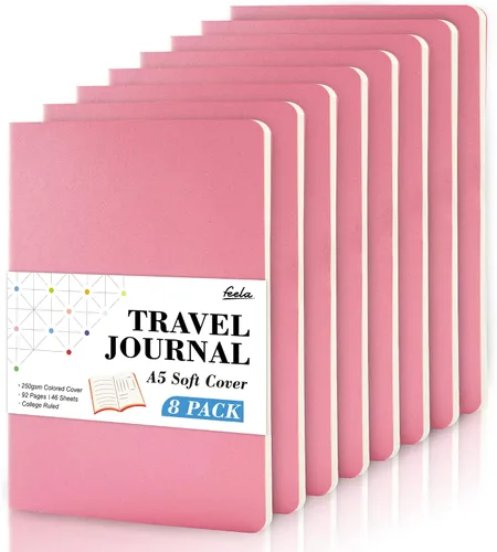 Vista 24 de Feela - Paquete de 8 cuadernos de tapa blanda en masa, cuadernos universitarios rayados para el trabajo, cuaderno de viaje rayado para mujeres