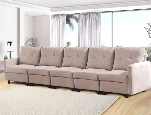 Vista 14 de Conjuntos de muebles de sala de estar de 5 piezas, sofá de tela y sofás de 3 asientos, gris