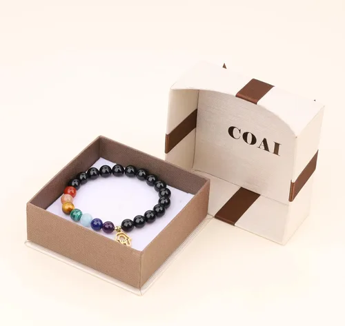 Vista 7 de COAI Pulsera de piedra de turmalina negra con 7 chakras