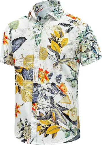 Vista 16 de EUOW - Camisas hawaianas para hombre de manga corta con botones, estampadas para la playa y el verano