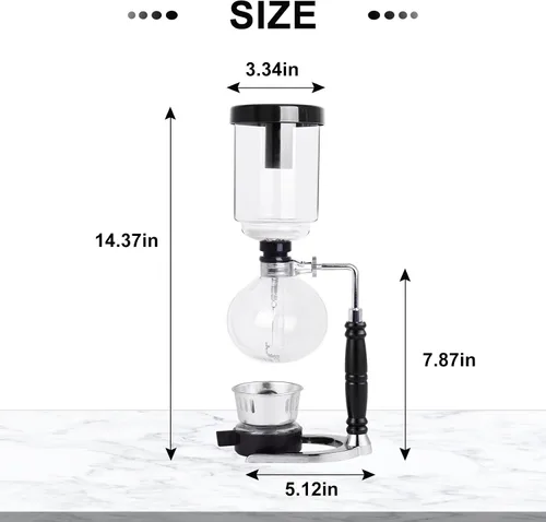 Vista 3 de YUCHENGTECH Cafetera de sifón de mesa de vidrio con olla de sifón de vidrio técnica de vacío (3 tazas (360ml))