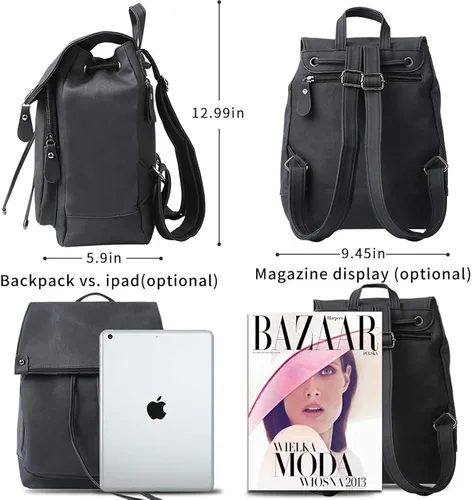 Vista 4 de Mochila para mujer, impermeable, antirrobo, ligera, de cuero PU y nailon, morral de viaje para mujer
