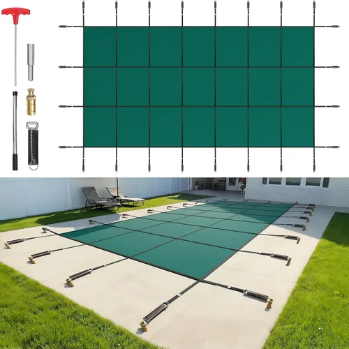 Vista 16 de VEVOR Cubierta rectangular para piscina de 12 x 20 pies, toldo de invierno de PVC color carbón, impermeable y repelente de suciedad