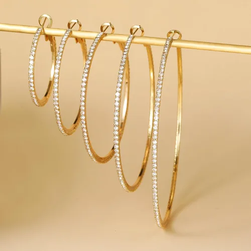 Vista 9 de MOROTOLE Aretes de aro de oro de 14 quilates con diamantes de imitación, finos, grandes, hipoalergénicos, para mujeres y niñas, regalos de joyería