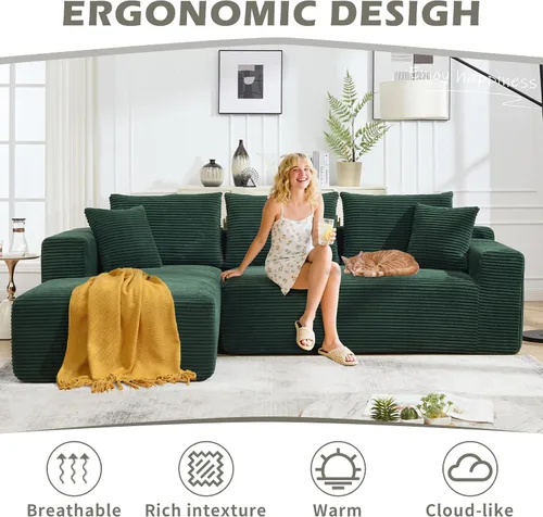 Vista 3 de Sofá modular de 108.3 pulgadas para sala de estar, sofá moderno sin hueso, sofá tapizado de espuma de nube con diván, sofá en forma de L