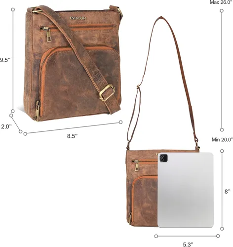 Vista 4 de ESTALON Bolsos cruzados de cuero para mujer - Bolsos cruzados de moda - Bolso cruzado de cuero para mujer - Bolso bandolera para mujer