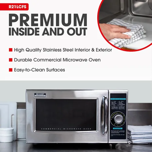 Vista 2 de Sharp R-21LCFS Horno de microondas comercial de servicio medio (temporizador de dial, 1000 vatios, 120 voltios) (Actualización de R-21LCF), plateado