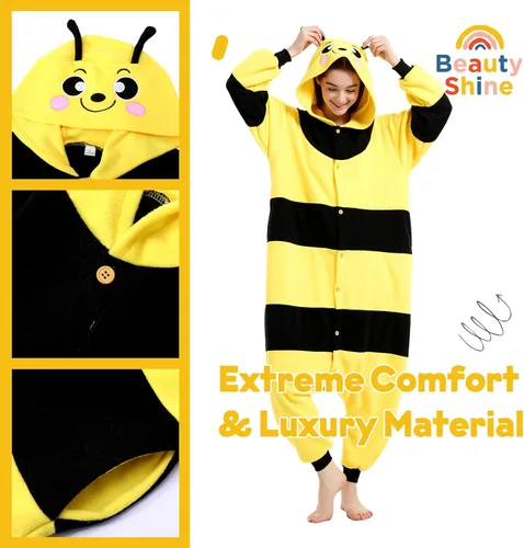 Vista 3 de Beauty Shine Disfraz unisex de dibujos animados para adultos, para Halloween, Navidad, pijama, mameluco de felpa para cosplay