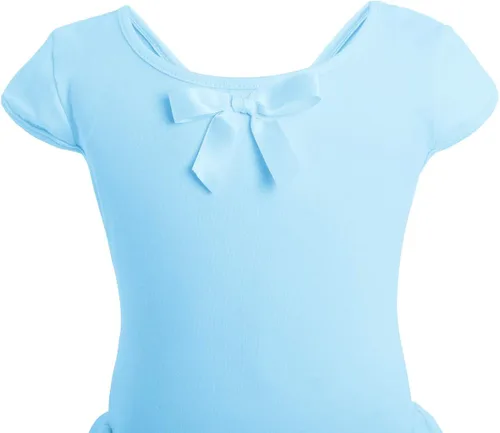 Vista 3 de OBEEII Vestido de ballet de manga corta para niña y niña con falda alta y falda de leotardo bailarina de gimnasia