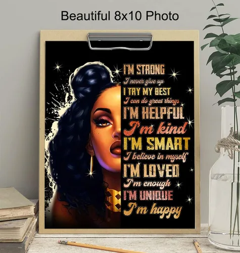 Vista 4 de Empowered Black Women Afro American Wall Art - Citas motivacionales positivas inspiradoras - Decoración del hogar con afirmaciones positivas "I Am