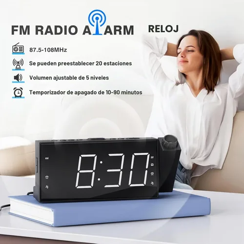 Vista 2 de Radio reloj despertador con visualización LED de 1.8 pulgadas, de carga USB, alarma dual, respaldo de batería (Versión actualizada) Mesqool AM/FM