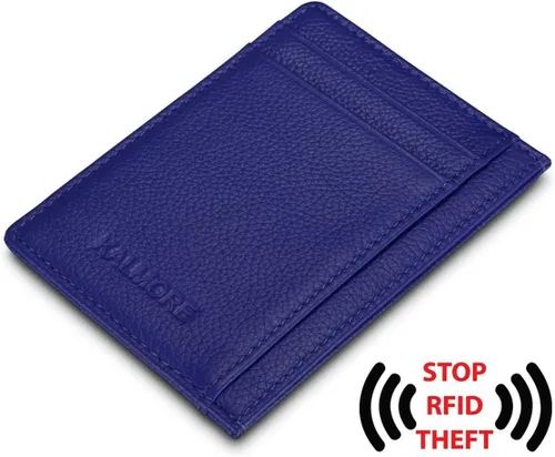 Vista 3 de Tarjetero para tarjetas de crédito, de cuero, delgada, minimalista, con bloqueo de RFID, talla única , Azul