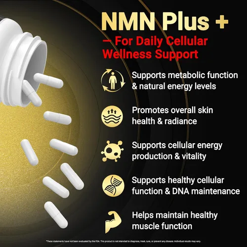 Vista 5 de NMN Complex Plus+ para mujeres y hombres con NAC, ácido alfa lipoico, CoQ10 y resveratrol, energía celular 5 en 1 y apoyo al envejecimiento