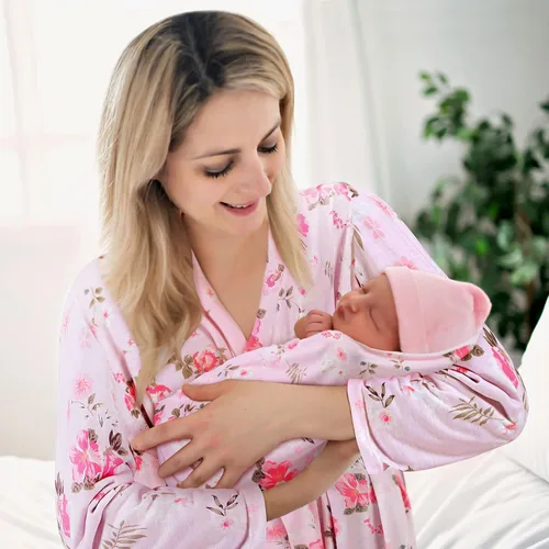 Vista 5 de Mepase 5 piezas de mamá y yo hospital a juego trajes de maternidad bata de envolver manta para bebé niña niños diadema sombrero para mamá bebé
