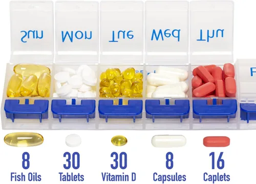 Vista 8 de HealthA2Z® Paquete de ahorros mega: subsalicilato de bismuto de 262 mg, 100 tabletas masticables y organizador de pastillas XL de 7 días
