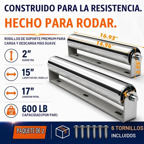 Vista 2 de Rodillo resistente de 2 pulgadas de diámetro con soporte – 17 pulgadas de largo para transporte como empatar barcos de pesca, kayaks, balsas, etc.
