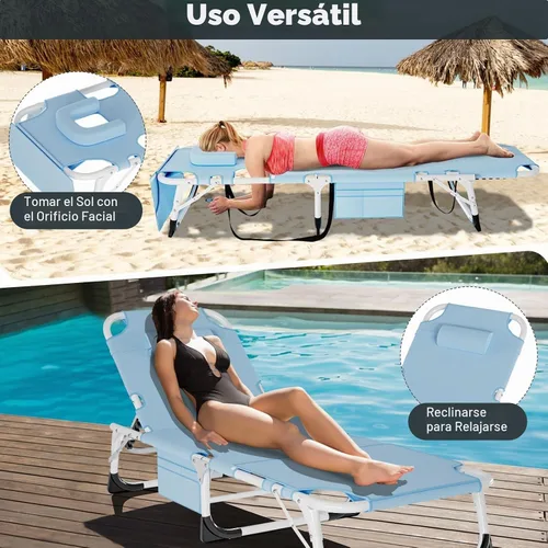 Vista 5 de MOPHOTO Silla de Bronceado, Silla de Sol al Aire Libre de 5 Posiciones, Silla de Sol Plegable, Silla de Sol con Orificio para la Cara, Perfecta