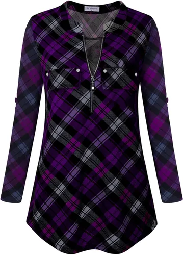 Vista 2 de Bulotus - Blusa larga e informal, con cierre frontal, cuello en V y manga 34, para mujer