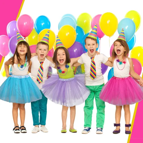 Vista 5 de Yaomiao Juego de 5 disfraces de los años 80 para niños y niñas, accesorios de disfraces de los años 80 y 90 6 en 1, accesorios de disfraz de neón