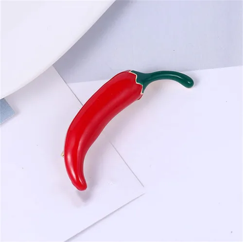 Vista 5 de Broches y alfileres esmaltados de chile rojo para mujeres y hombres, chapado en oro, broche de comida vegetal, alfiler de solapa, insignia, vestido