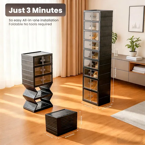 Vista 2 de Organizador de Zapatos Plegable Caja de Almacenamiento, Estante de Zapatos Plegable Portátil Extra Grande para Closet, Caja de Almacenamiento