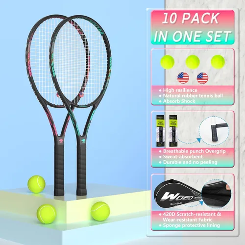 Vista 5 de Raqueta de tenis profesional para adultos, 2 jugadores de 27 pulgadas, raqueta de tenis de velocidad aceptable para principiantes y profesionales
