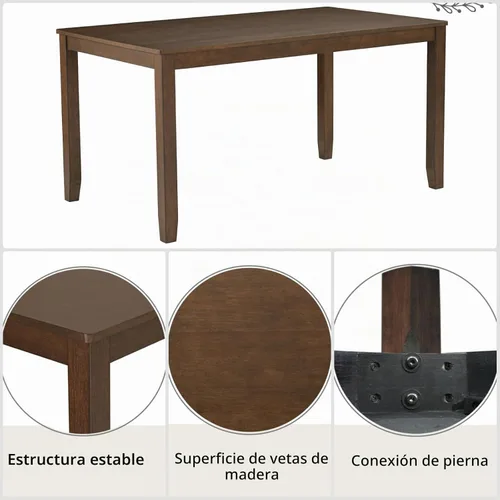 Vista 4 de Juego de mesa de comedor para 6, juego de mesa de comedor de 6 piezas estilo granja con mesa rectangular, 4 sillas tapizadas con respaldo y banco