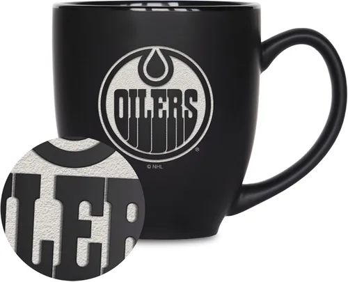 Vista 30 de Rico Industries NHL Hockey - Taza bistró de cerámica negra mate de 15 onzas