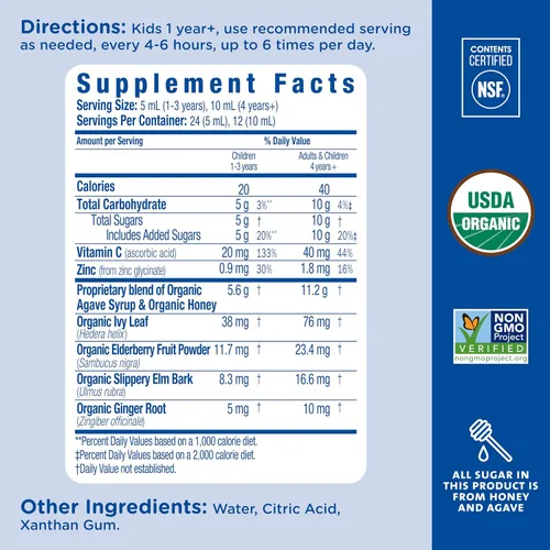 Vista 5 de Mommy's Bliss Jarabe orgánico para la tos y alivio de moco para niños + apoyo inmunológico, agave y miel, hoja de hiedra, saúco, zinc, vitamina C, 4